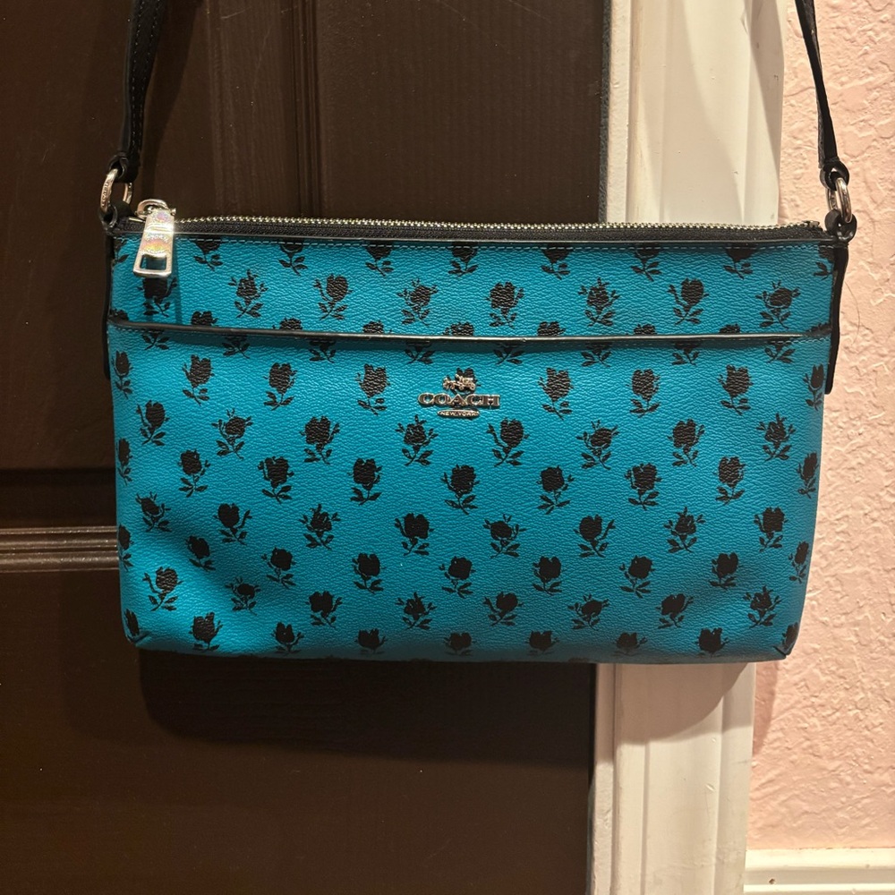 Coach GUC East West Turquoise Floral Crossbody Bag
